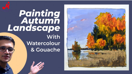 How to paint Autumn Landscape with Watercolour and Gouache