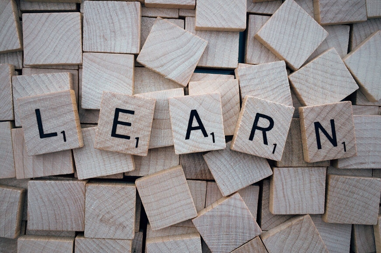 cubes spelling the word LEARN