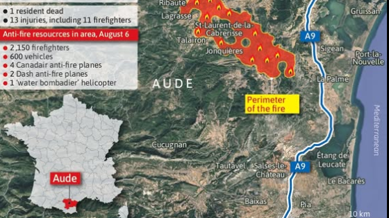 France has it largest wildfire since 1949 covering 16, 000 hectares (160 km)