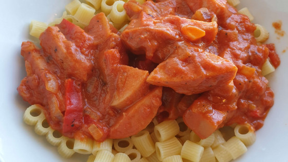 Korv Stroganoff och pasta