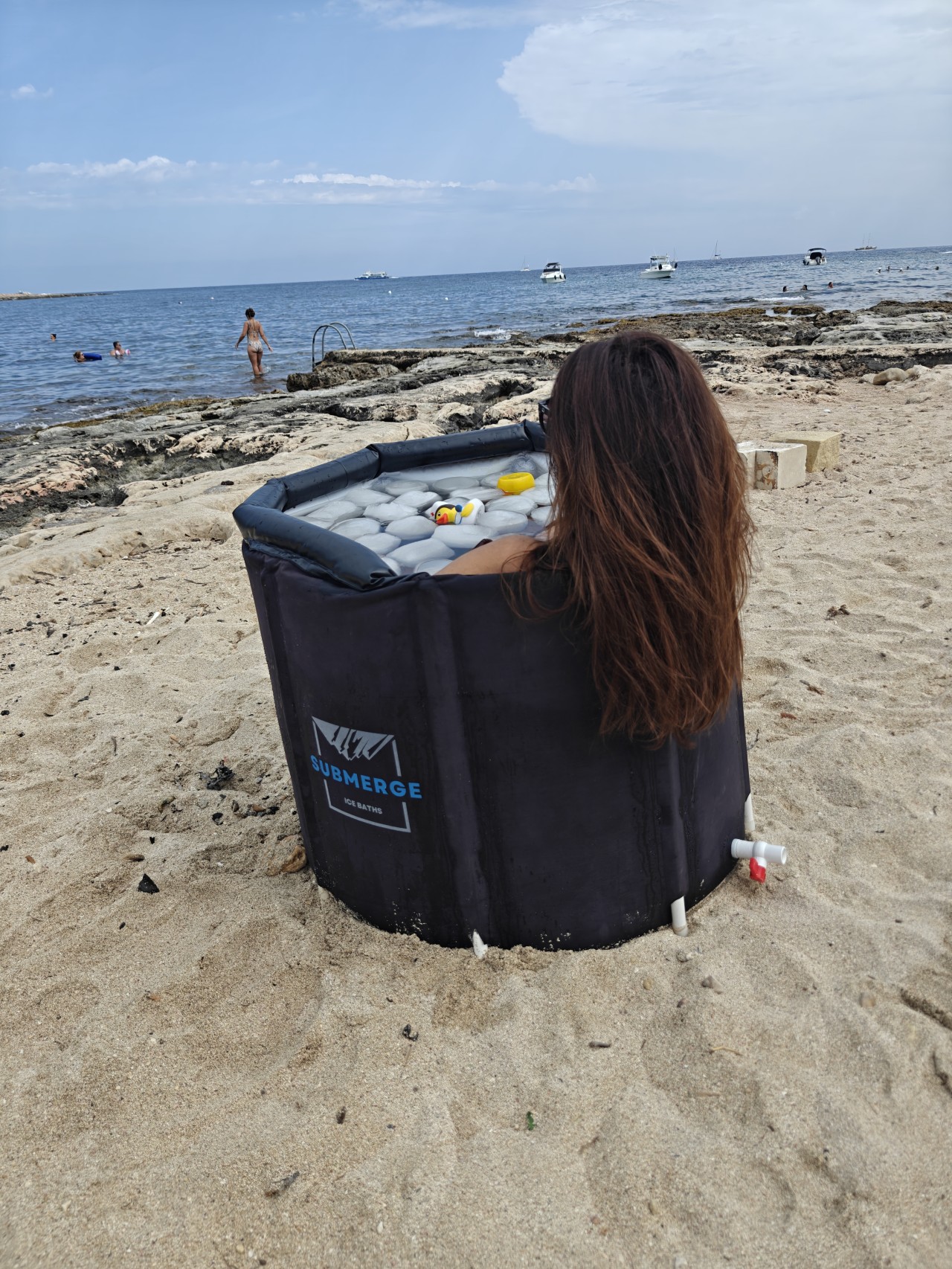 A woman in an icebath